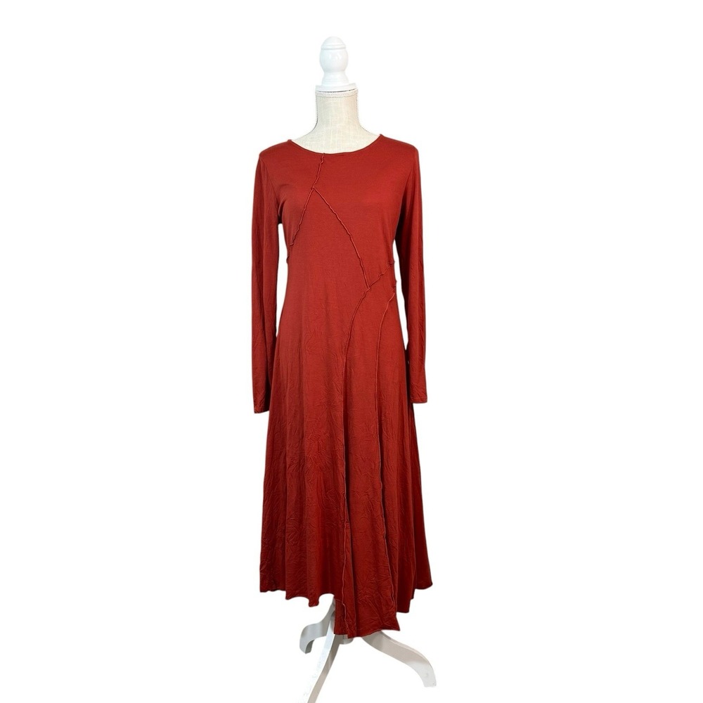 Chalet Et Ceci Midi Dress Sz XS Bamboo Knit LS Burnt Orange Langenlook‎ USA